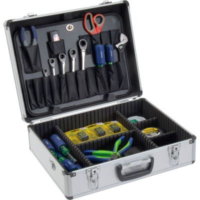 Global Industrial™ Aluminum Tool Case 18" x 14" x 6" avec panneau d’outils, mousse et diviseurs