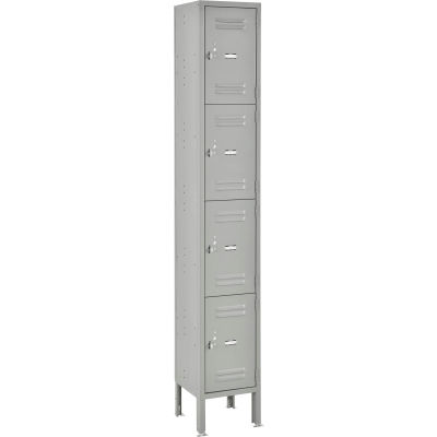 Global Industrial 4-Tier 4 Door Box Locker, 12"W x 15"D x 18"H, Gray, Unassembled