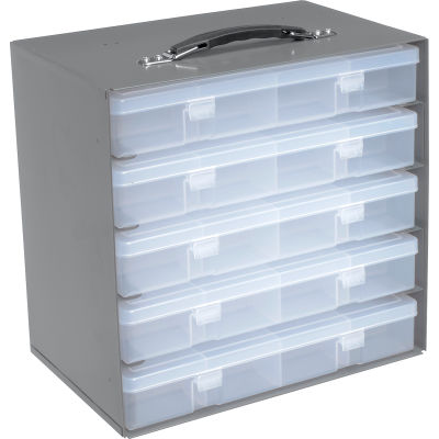 Durham Large Plastic Compartment Box LPADJ-CLEAR - Adjustable with 20  Dividers, 13-1/8x9x2-5/16 - Pkg Qty 5