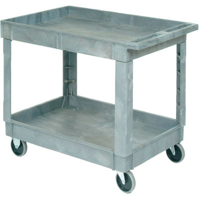 Global Industrial Standard Tray Top Plastic Utility Cart, 2 Shelf, 40"Lx26"W, 5" Casters, Gray