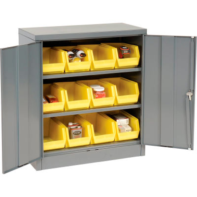 Global Industrial Locking Storage Cabinet 36x18x42, 12 YL Stacking Bins, 2 Shelves Unassembled