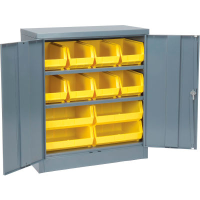 Global Industrial Locking Storage Cabinet w/ 12 Yellow Bins, 120 lbs. Weight, 36"W x 18"D x 42"H