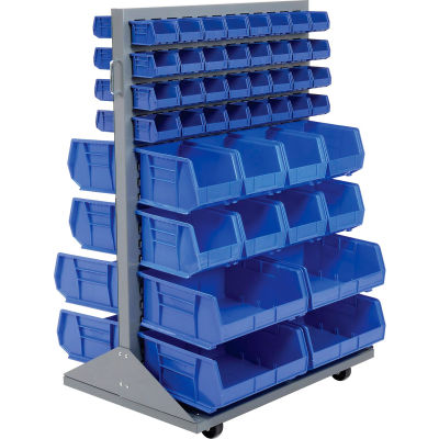 Global Industrial™ Mobile Double Sided Floor Rack - 88 Blue Stacking Bins 36 x 54