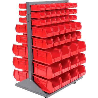 Global Industrial Mobile Double Sided Floor Rack - 96 Red Stacking Bins 36 x 54