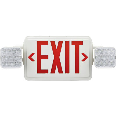 Global Industrial Combo LED Emergency Exit Sign, Red Letters, Ceiling & Wall Mount