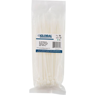 Global Industrial™ 8 » Cable Zip Ties, Naturel avec UV, 75 Lb, 100 Pack