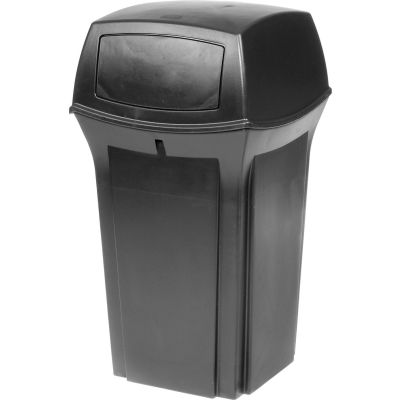 Rubbermaid® Plastic Square 2 Door Trash Can, 35 Gallon, Noir