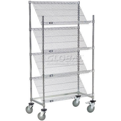 Nexel® Slant Wire Shelving Truck w/4 Shelves & Brakes, 48"L x 18"W x 69"H