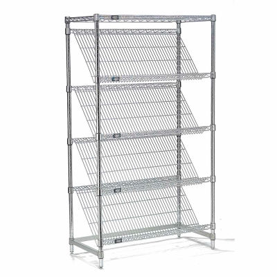 Nexel® Chrome, 5 Tier, Slant Wire Shelving, Starter Unit, 48"W x 18"D x 74"H