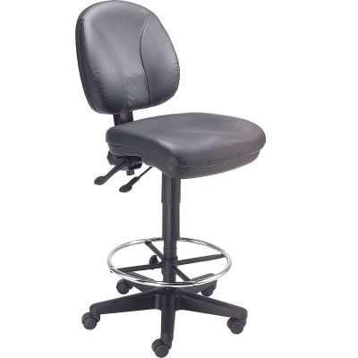 Interion® Leather Task Stool - 360° Footrest - Black