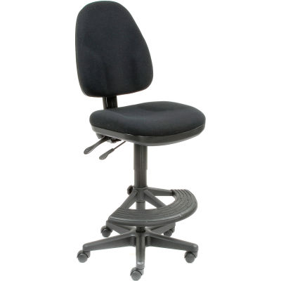 Tabouret de travail Interion® Synchro - Tissu - 180° repose-pieds  - Noir