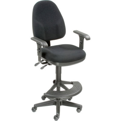 Interion® Tabouret de travail avec bras - Tissu - 180° repose-pieds  - Noir