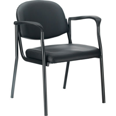 Interion® chaise d’invité en cuir synthétique antimicrobien avec bras, noir
