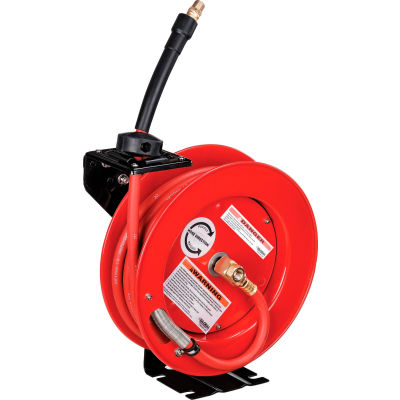 Global Industrial 3/8"x 25' 300 PSI Spring Retractable Steel Hose Reel (With Hose)