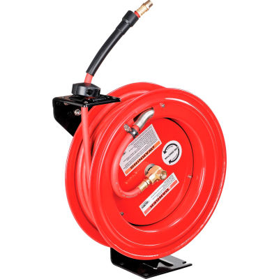 Global Industrial Spring Retractable Steel Hose Reel w/ 3/8" x 50'L Hose, 300 PSI