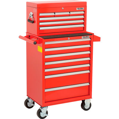Global Industrial™ 26-3/8" x 18-1/8" x 52-9/16" 13 Tiroir Red Roller Cabinet - Chest Combo