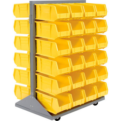 Global Industrial™ Mobile Double Sided Floor Rack - 48 Yellow Stacking Bins 36 x 54