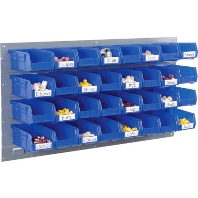 Global Industrial Wall Bin Rack Panel 36 x19 - 32 Blue 4-1/8x7-1/2x3 Stacking Bins