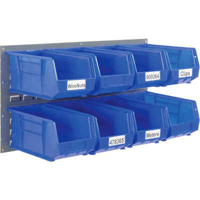 Global Industrial Wall Bin Rack Panel 36 x19 - 8 Blue 8-1/4x14-3/4x7 Stacking Bins