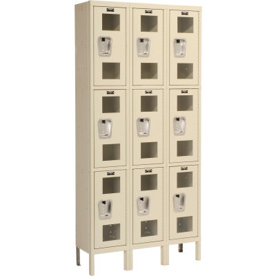 Hallowell Triple Tier 9 Door Safety-View Locker, 12"Wx18"Dx24"H, Tan, Unassembled