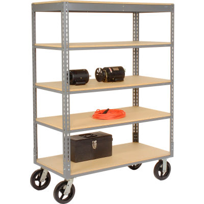 Global Industrial™ Easy Adjust Boltless 5 Shelf Truck 36 x 24 with Wood Shelves, Rubber Casters