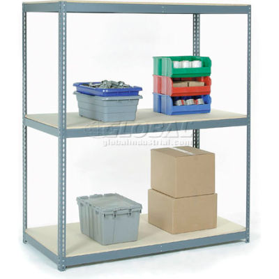 Global Industrial Wide Span Rack 48Wx24Dx60H, 3 Shelves Wood Deck 1200 Lb Cap. Per Level, Gray