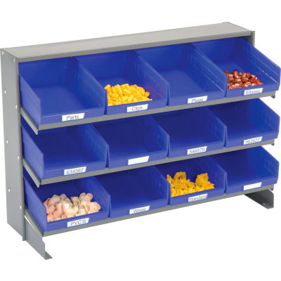 Global Industrial™ 3 Shelf Bench Pick Rack - 12 Bacs à étagère bleue 8 Pouces Large 33x12x21
