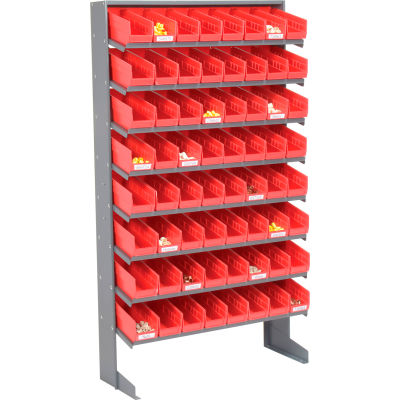 Global Industrial™ 8 Shelf Floor Pick Rack - 64 Red Plastic Shelf Bins 4 Inch Wide 33x12x61