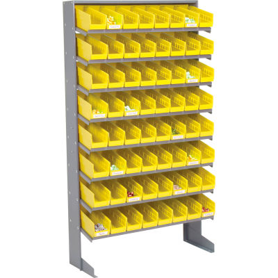 Global Industrial™ 8 Shelf Floor Pick Rack - 64 Bacs jaunes en plastique 4 Pouces Large 33x12x61