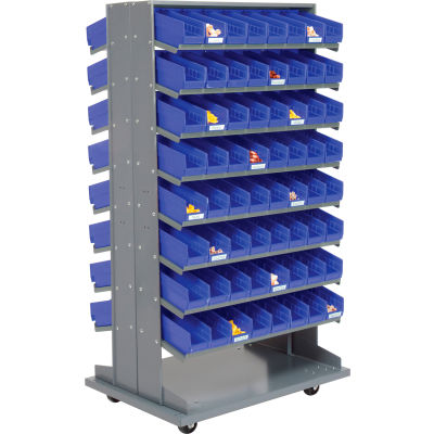 Global Industrial™ 16 Shelf Double-Sided Mobile Pick Rack - 128 Bacs en plastique bleu 4" Large