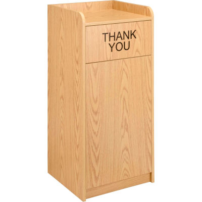 Global Industrial Wooden Waste Receptacle with Tray Top, 36 Gallon, Oak