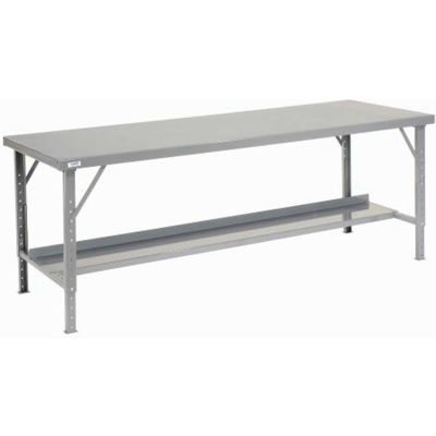 Global Industrial Extra Long Assembly Workbench, 120 x 48", Folding Leg, Steel Square Edge