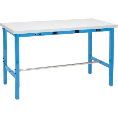 Global Industrial™ 48 x 30 Adaptable Height Workbench - Tablier de puissance, plastique carré bord bleu