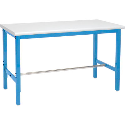 Global Industrial 60x30 Adjustable Height Workbench Square Tube Leg, Laminate Safety Edge Blue