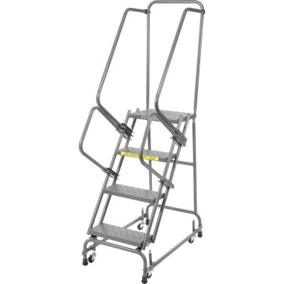 Perforé 16"W 4 Step Steel Rolling Ladder 14"D Top Step W/ Handrails - Gris - FSH418P