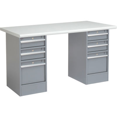 Global Industrial™ 60 x 30 Pedestal Workbench - 6 tiroirs, bord de sécurité stratifié en plastique - Gris