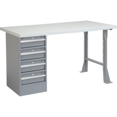 Global Industrial™ 60 x 30 Pedestal Workbench - 4 tiroirs, bord carré stratifié en plastique - Gris