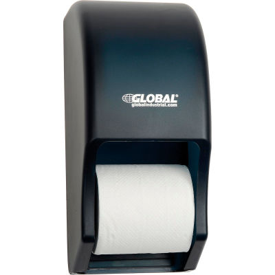 Double distributeur de papier hygiénique standard Global Industrial™, pastique, contient deux rouleaux de 5-1/4 po, gris