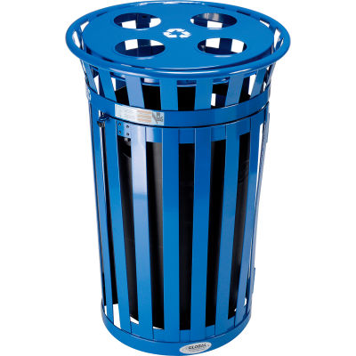 Global Industrial™ Outdoor Recycling Can W / Access Door & Multi-Stream Lid, 36 Gal., Bleu