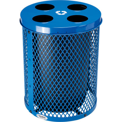 Global Industrial™ Outdoor Steel Diamond Recycling Can With Multi-Stream Lid, 36 gallons, Bleu