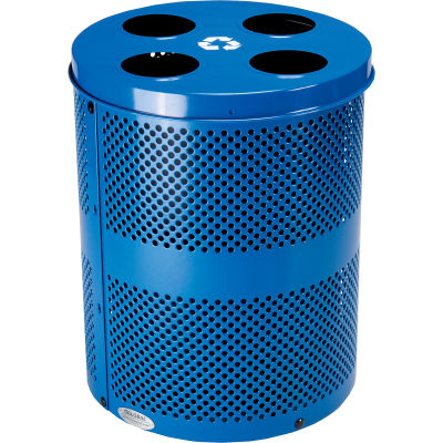 Global Industrial™ Outdoor Perforated Steel Recycling Can W/Multi-Stream Lid, 36 Gallon, Bleu