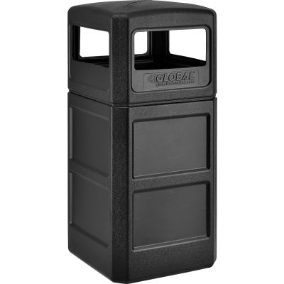 Global Industrial Square Plastic Waste Receptacle With Dome Lid, 42 Gallon, Black