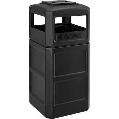 Global Industrial Square Plastic Waste Receptacle With Ashtray Lid, 42 Gallon, Black