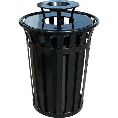 Global Industrial™ Outdoor Slatted Steel Trash Can w/ Ashtray Lid, 36 ...