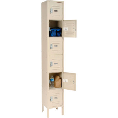 Global Industrial Six Tier 6 Door Box Locker, 12"Wx18"Dx12"H, Tan, Unassembled