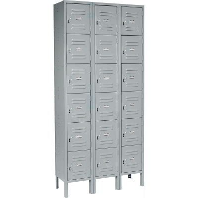 Global Industrial Six Tier 18 Door Box Locker, 12"Wx18"Dx12"H, Gray, Unassembled