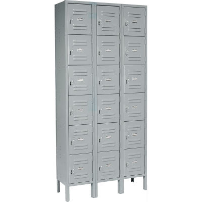 Global Industrial™ 6-Tier 18 Door Box Locker, 12"W x 15"D x 12"H, Gray, Unassembled