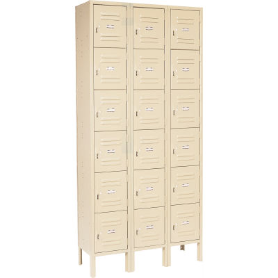 Global Industrial 6-Tier 18 Door Box Locker, 12"W x 15"D x 12"H, Tan, Unassembled