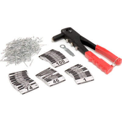 Global Industrial Locker Number Plate Kit - Pkg Of 100 Numbered 1-100 - Rivet Gun