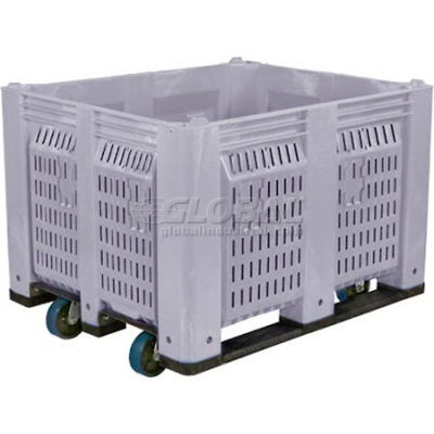 Décennie C40PGY1-C1 palette conteneur ventilé mur w / roulettes 48 x 40 x 31 gris 1500 livres capacité de 6 pouces